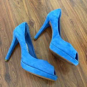 COACH blue suede platform high heel size 9 peep toe